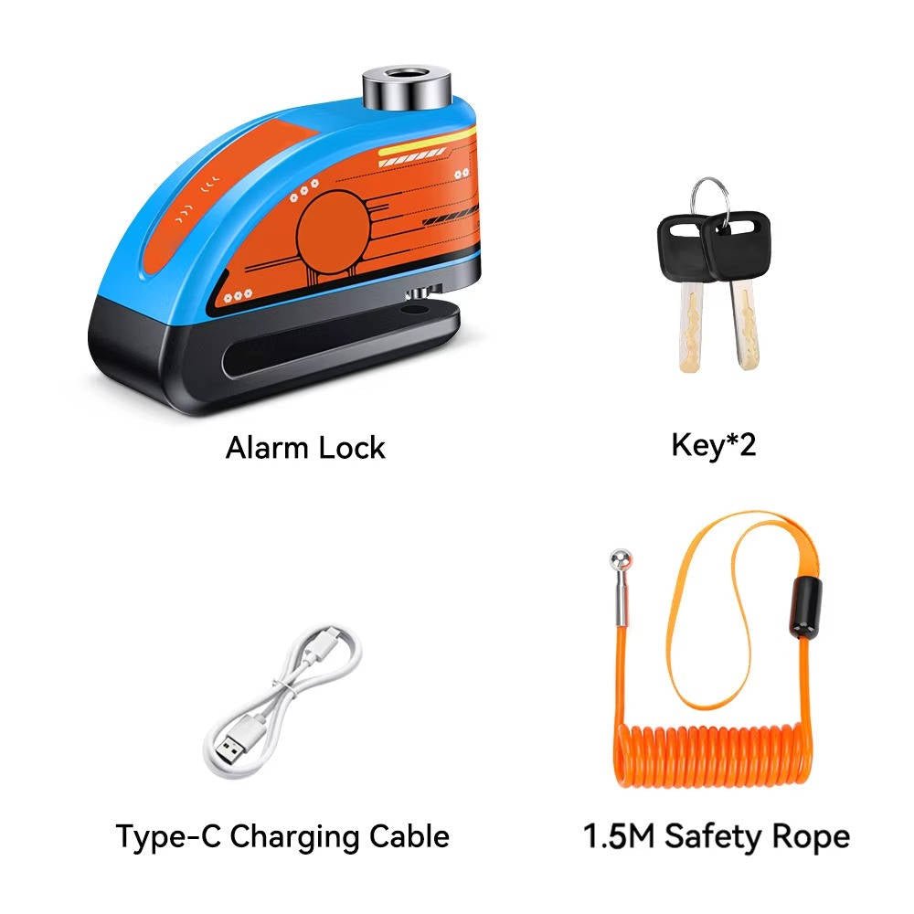 Brake Disc Lock with 120dB Motion Alarm and Reminder Cable All Vera Mart