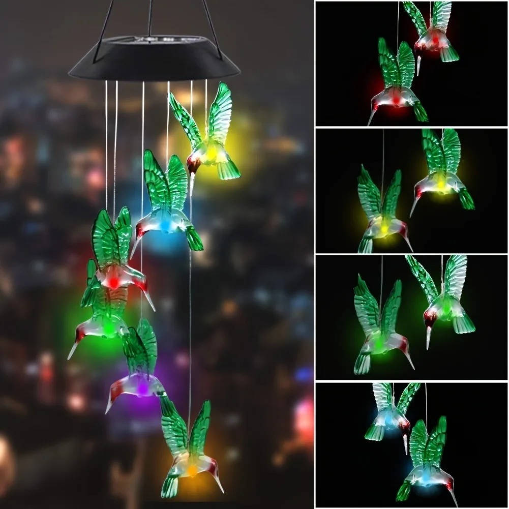 Color Changing Solar Wind Chimes with Automatic Dusk Sensor and Six LED Colors All Vera Mart