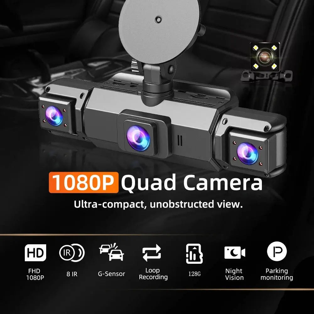 Dash Cam with Four-Camera Surround and Night Vision, WiFi App Control All Vera Mart