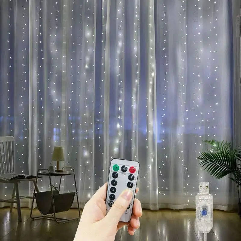 String LED Curtain Lights with Remote Control and 8 Display Modes All Vera Mart