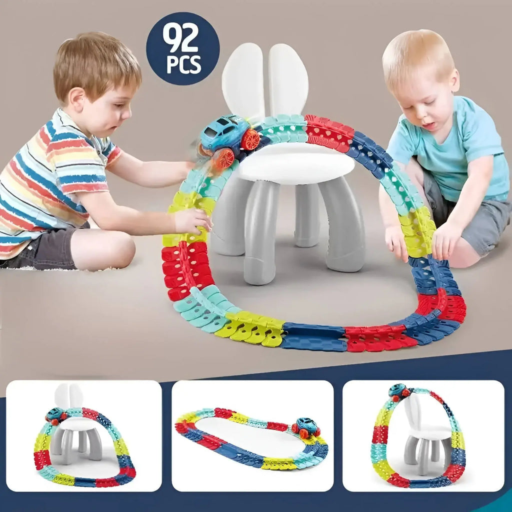 Kids Race Track with LED Glow and Flexible Bendable Sections, Rechargeable Car All Vera Mart