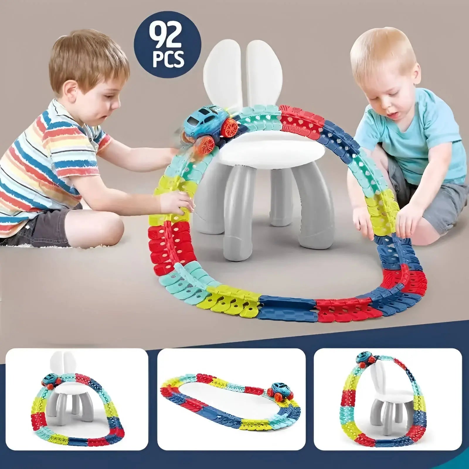 Kids Race Track with LED Glow and Flexible Bendable Sections, Rechargeable Car All Vera Mart
