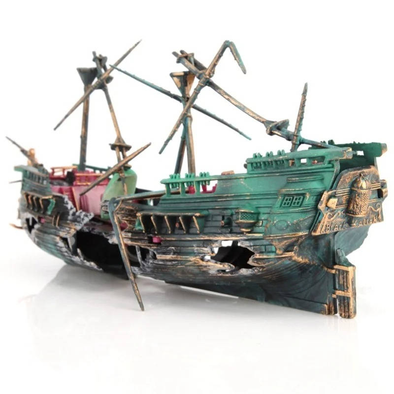 Sunken Boat Aquarium Decoration with Built-In Air Tubing and Weighted Base All Vera Mart
