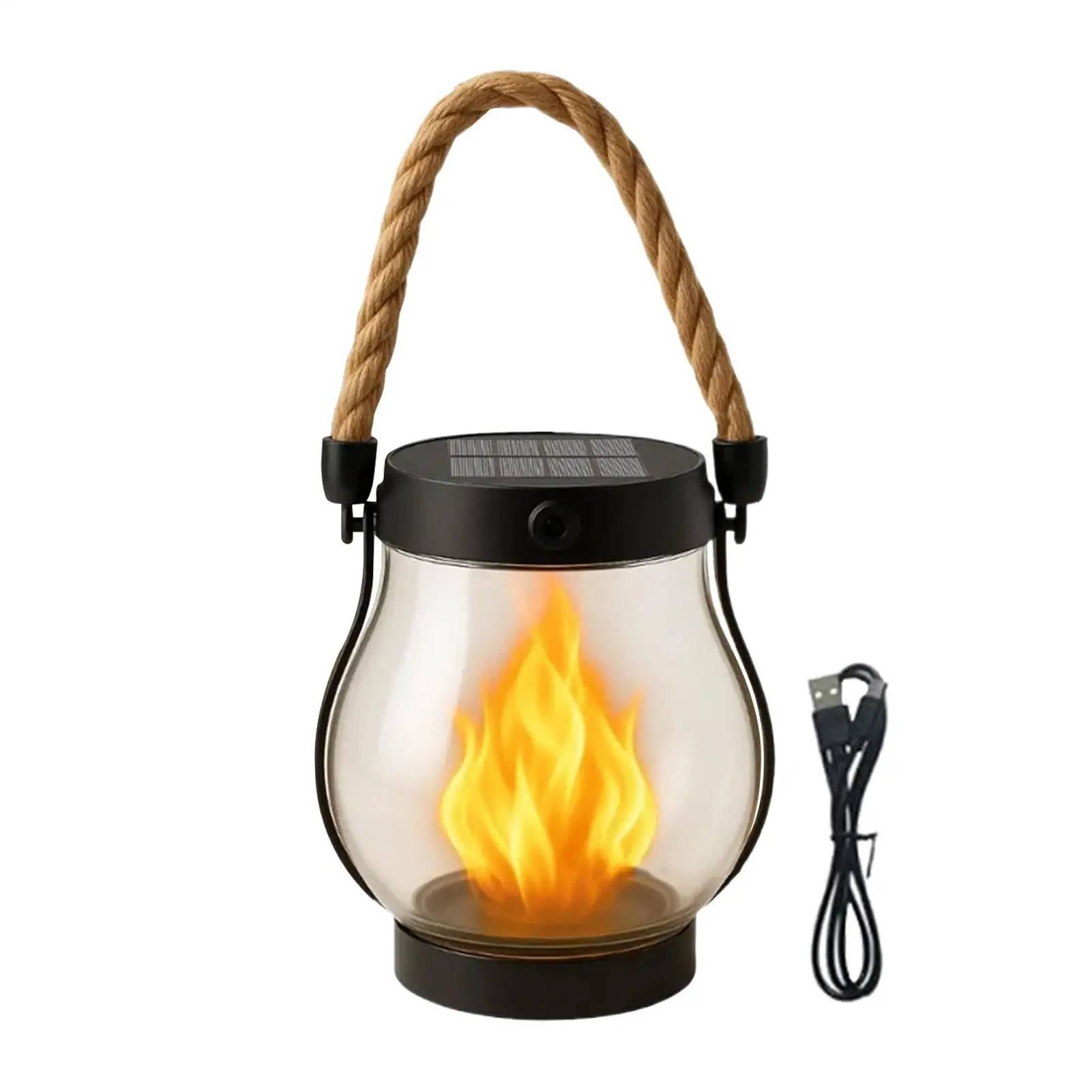 Solar Flame Lantern with Flickering Light Mode and Dusk Sensor, Type C Charging All Vera Mart