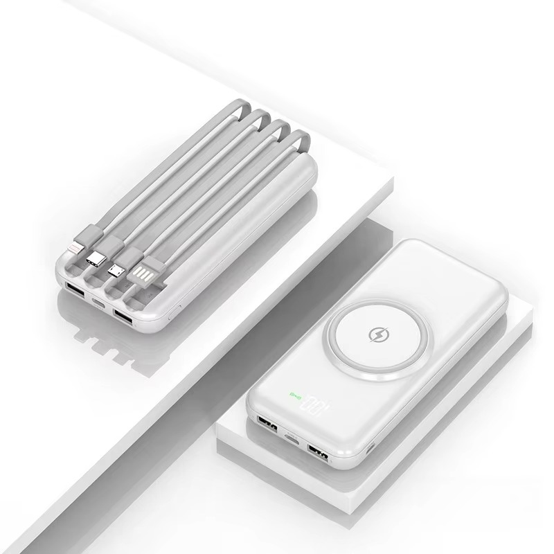 Portable Power Bank 20000mAh with Wireless Charging and Four Built-in Cables All Vera Mart