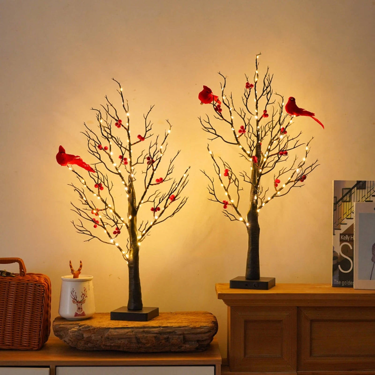 Battery Powered Decorative Tree with Copper Wire Lights and Cardinal Accents All Vera Mart