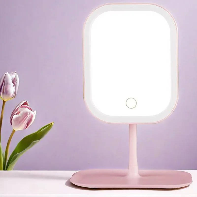 LED Makeup Mirror with 360 Rotation and Three Color Temperatures, Rechargeable All Vera Mart
