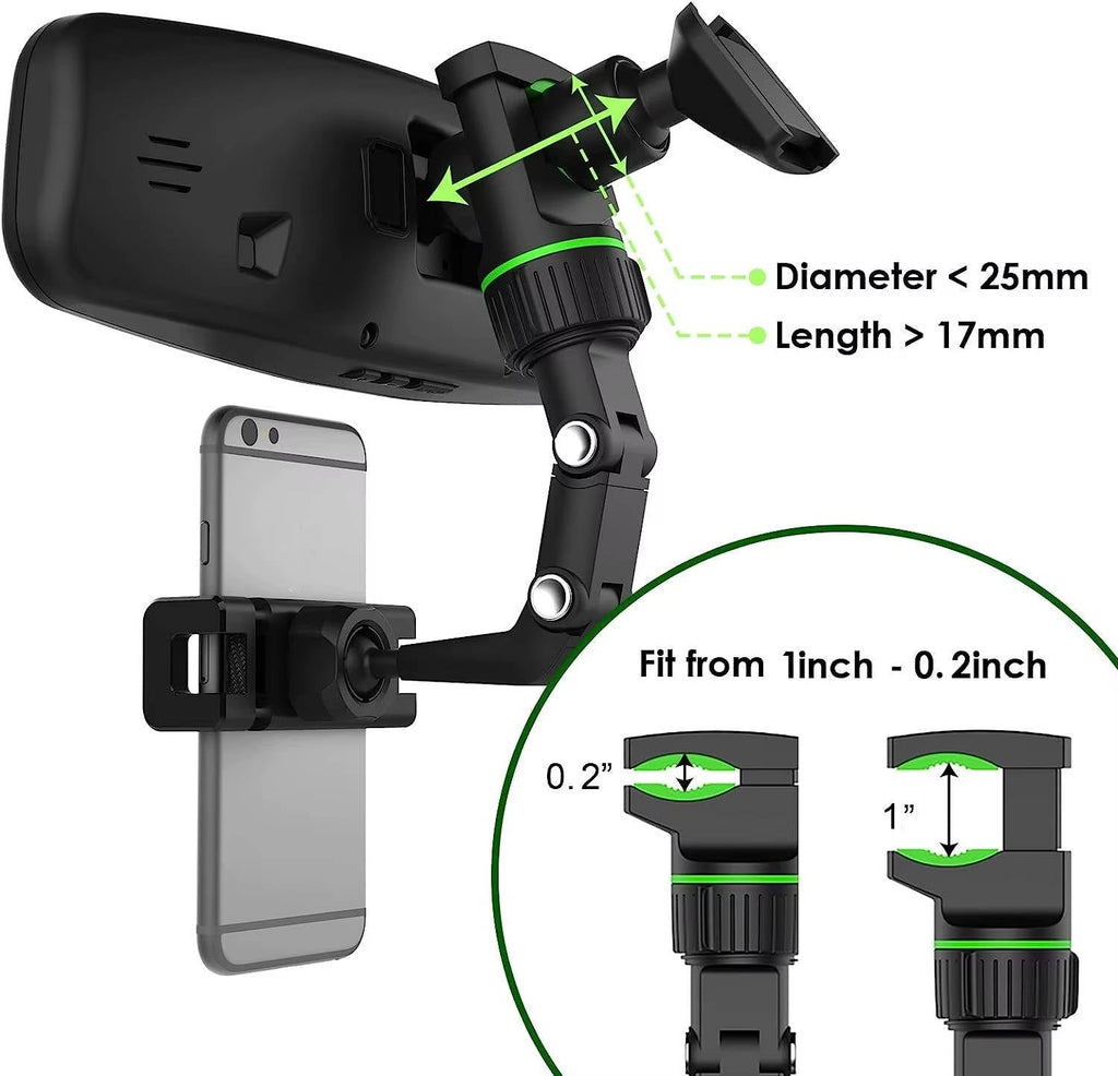 Rearview Mirror Phone Mount with 360 Degree Rotation and One Hand Release All Vera Mart