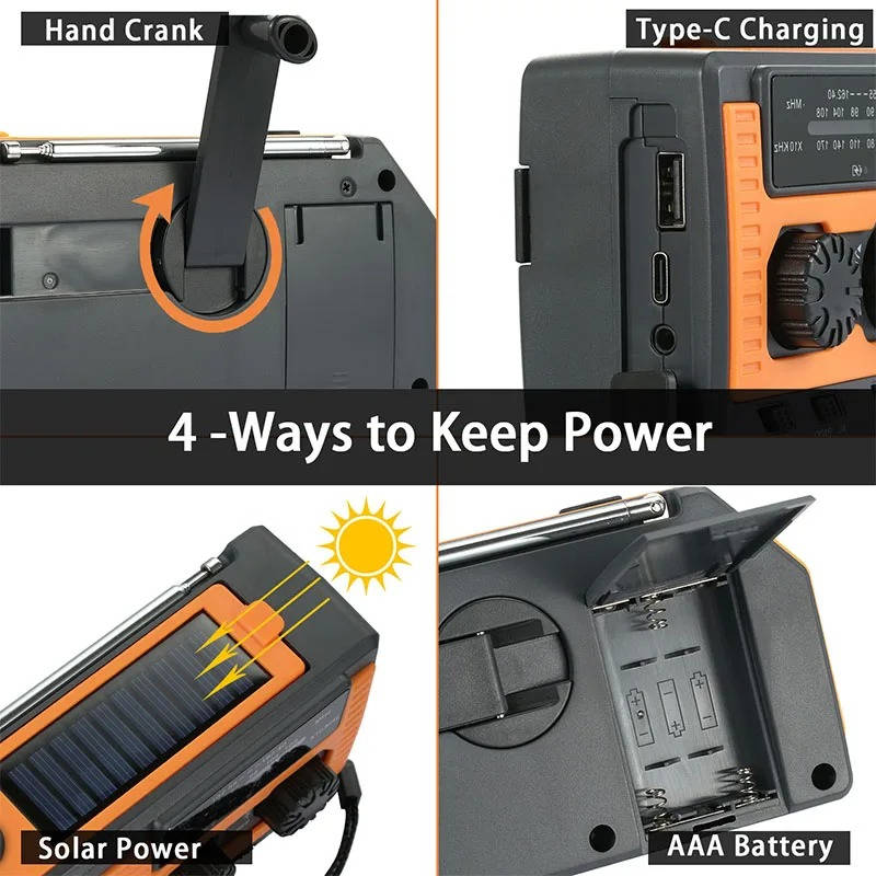 Multiband Emergency Radio with Solar Hand Crank and 5000mAh Battery Bank All Vera Mart