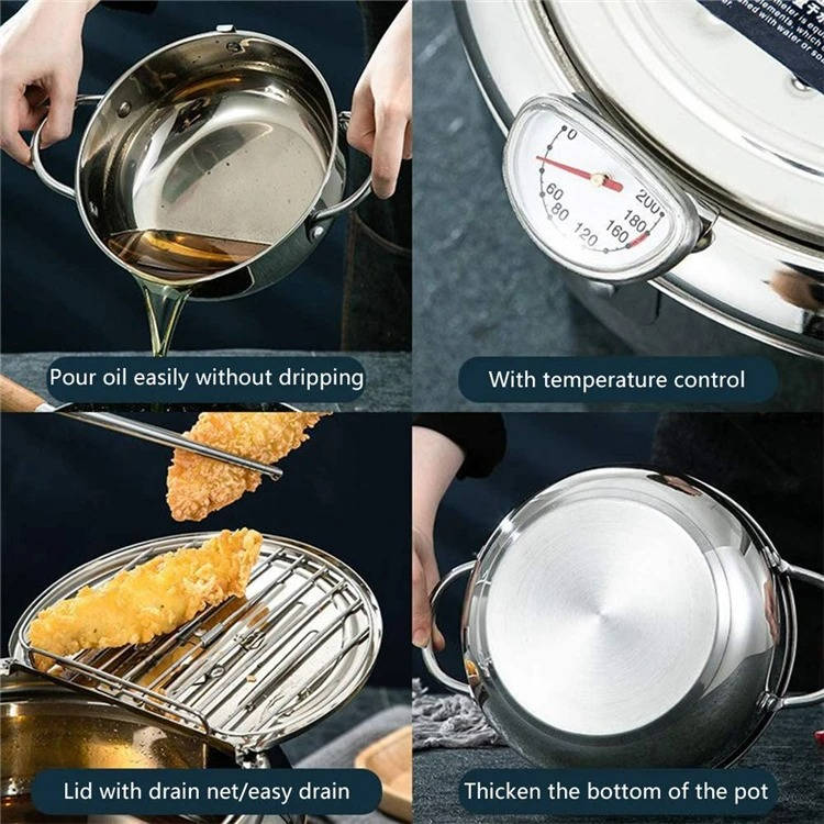 Deep Frying Pot with Built-In Thermometer and Splash Guard Lid All Vera Mart