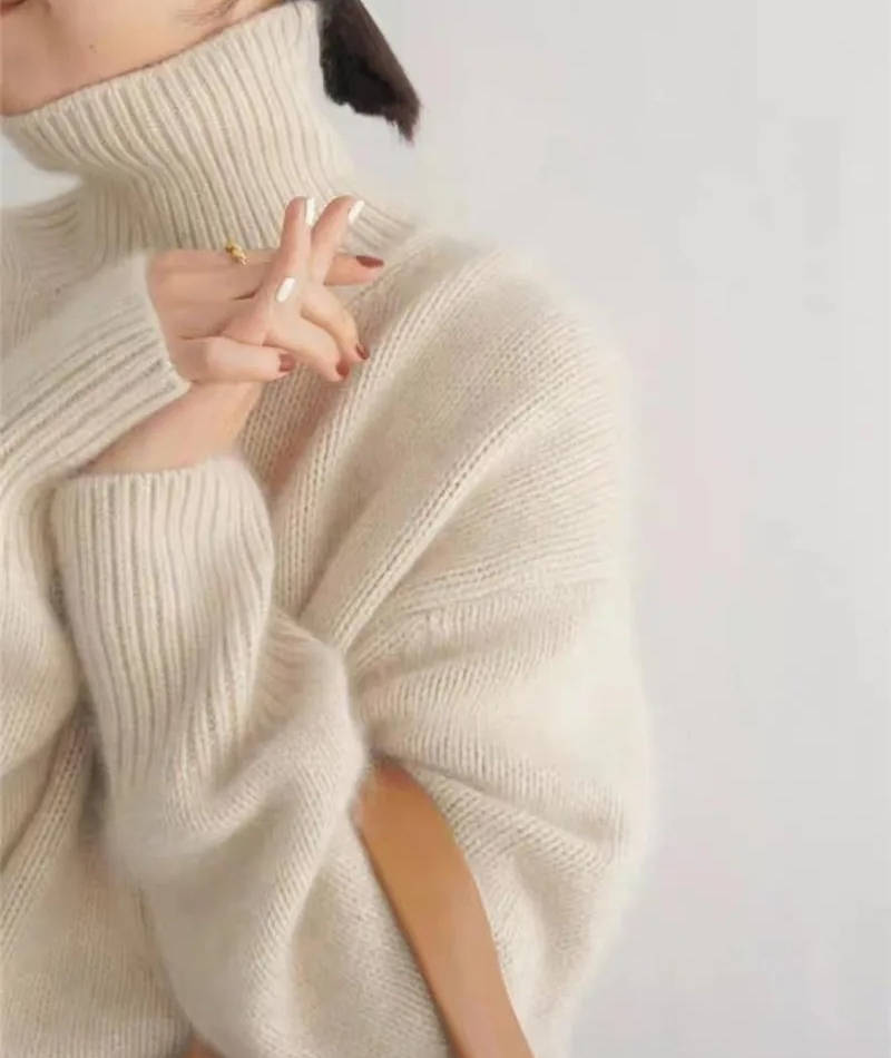 Turtleneck Sweater with Stretch Knit and Full Length Sleeves, Loose Fit All Vera Mart
