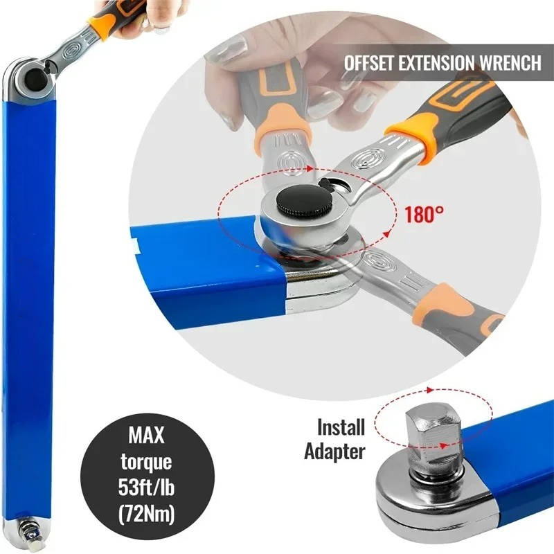 Extension Wrench 15.4 Inch with Chain Drive and Three Socket Adapters, 53 ft-lb All Vera Mart