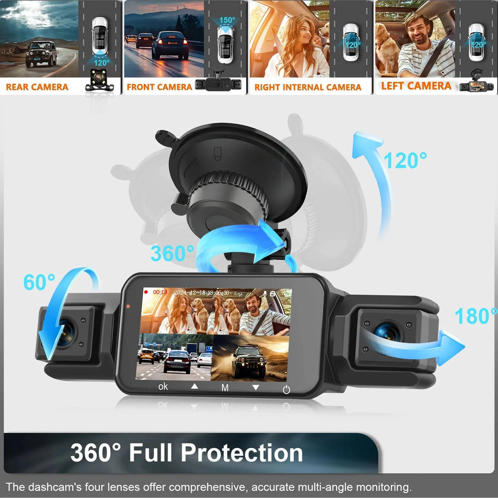 Dash Cam with Four-Camera Surround and Night Vision, WiFi App Control All Vera Mart