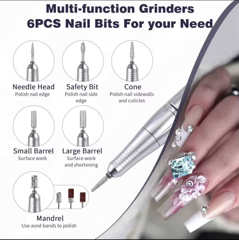 Electric Nail Drill with Variable Speed Control and Six Metal Bits, LCD Display All Vera Mart