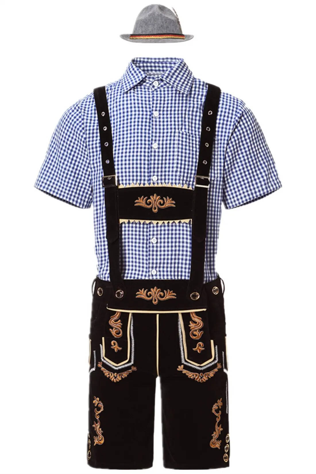 Bavarian Festival Outfit with Embroidered Shorts and Plaid Shirt, 4-Piece Set All Vera Mart