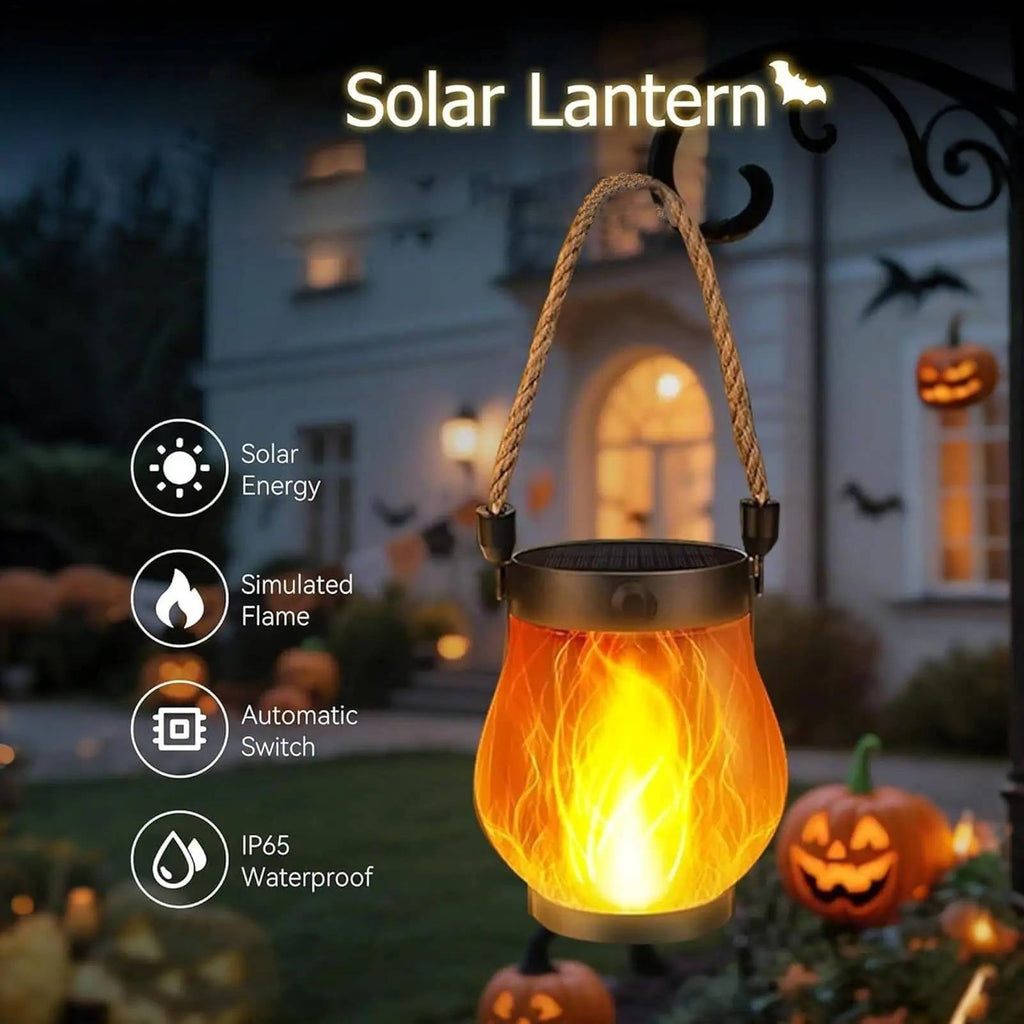 Solar Flame Lantern with Flickering Light Mode and Dusk Sensor, Type C Charging All Vera Mart