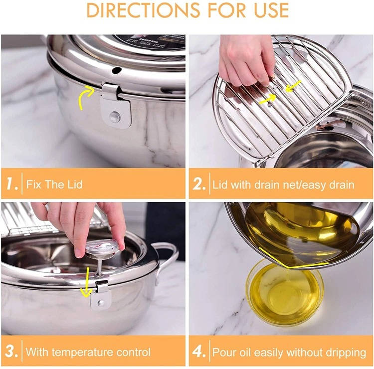 Deep Frying Pot with Built-In Thermometer and Splash Guard Lid All Vera Mart
