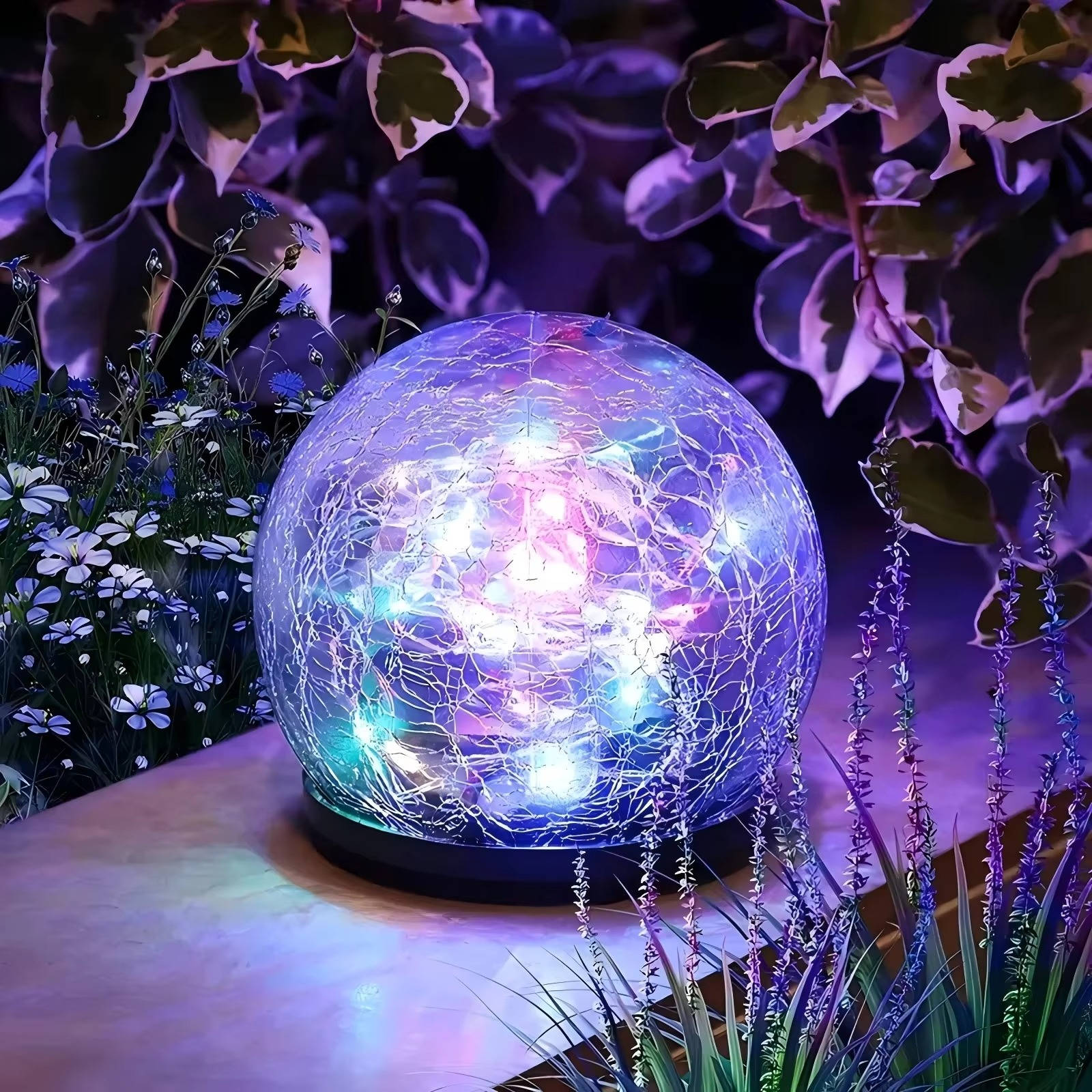 Solar Globe Lights with Cracked Glass and Dusk to Dawn Sensor, 2 Pack All Vera Mart