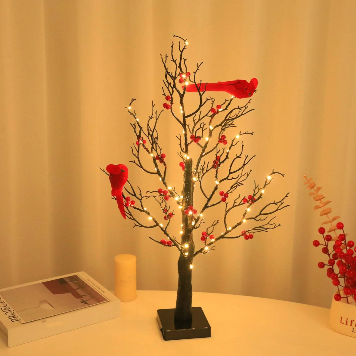Battery Powered Decorative Tree with Copper Wire Lights and Cardinal Accents All Vera Mart