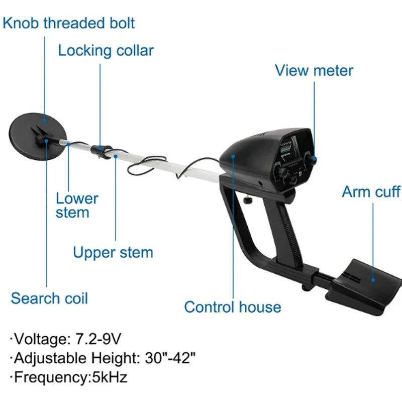 Metal Detector with Waterproof Coil and Dual Detection Modes, Adjustable Height All Vera Mart