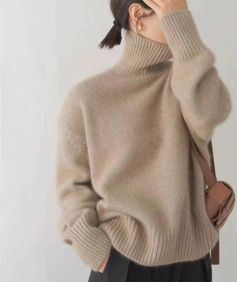 Turtleneck Sweater with Stretch Knit and Full Length Sleeves, Loose Fit All Vera Mart