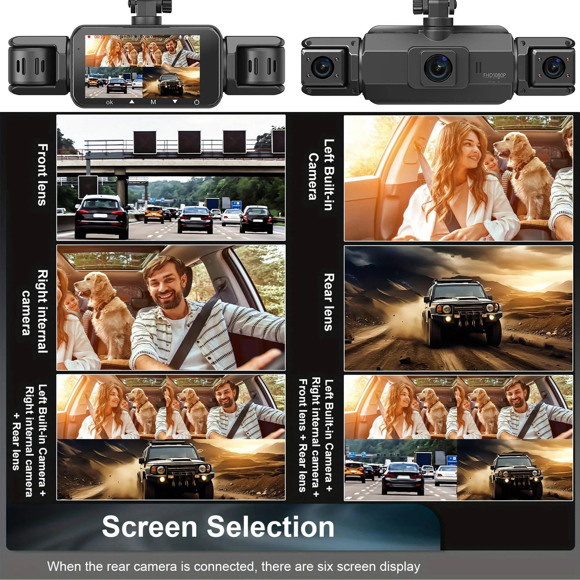 Dash Cam with Four-Camera Surround and Night Vision, WiFi App Control All Vera Mart