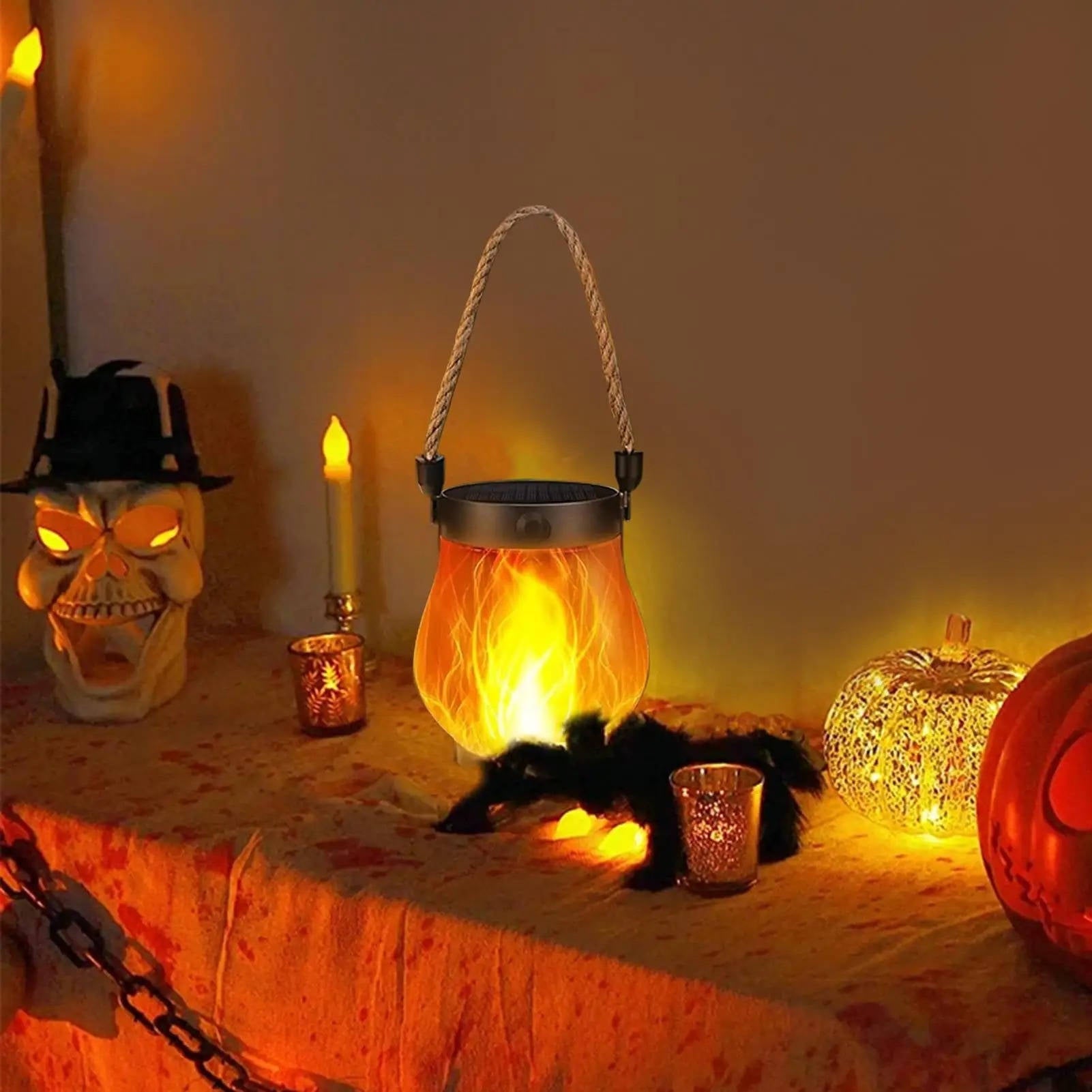 Solar Flame Lantern with Flickering Light Mode and Dusk Sensor, Type C Charging All Vera Mart