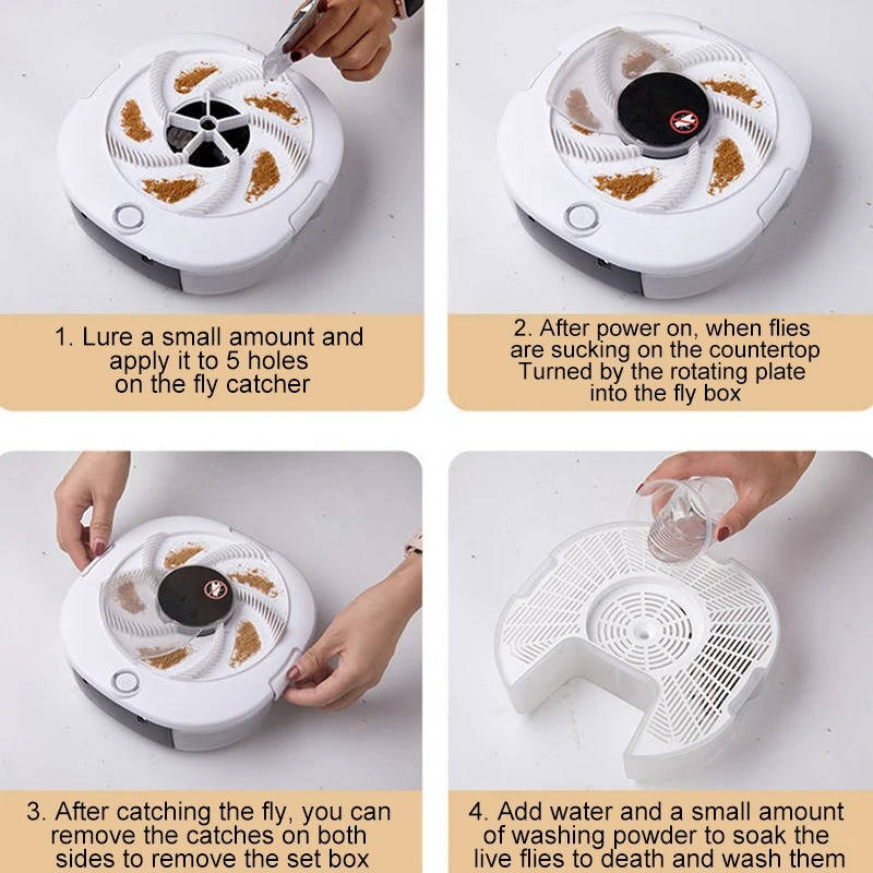 Automatic Fly Trap with Rotating Arm and Removable Collection Tray, USB Rechargeable All Vera Mart