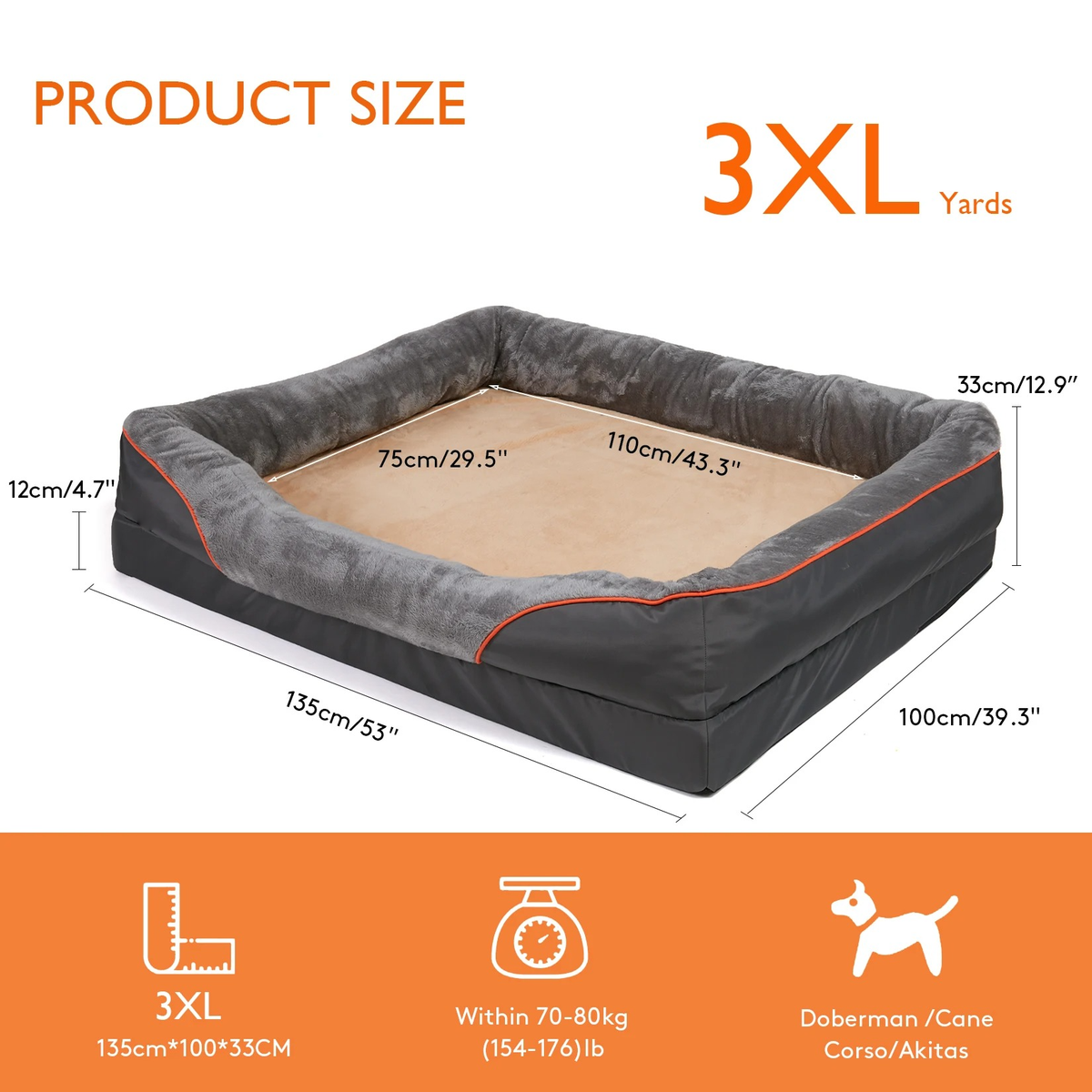 Dog Bed with Orthopedic Foam and Raised Cushioned Walls, Machine Washable All Vera Mart