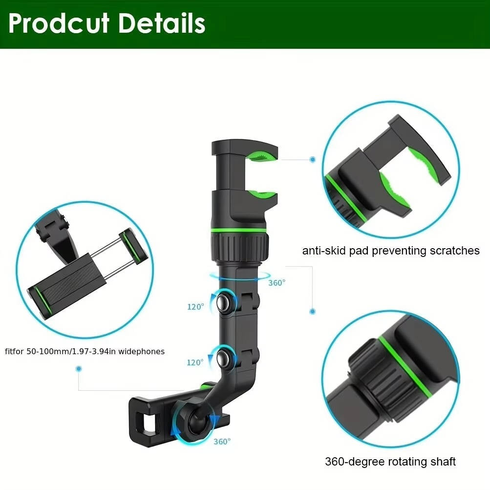 Rearview Mirror Phone Mount with 360 Degree Rotation and One Hand Release All Vera Mart