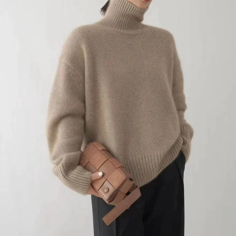 Turtleneck Sweater with Stretch Knit and Full Length Sleeves, Loose Fit All Vera Mart