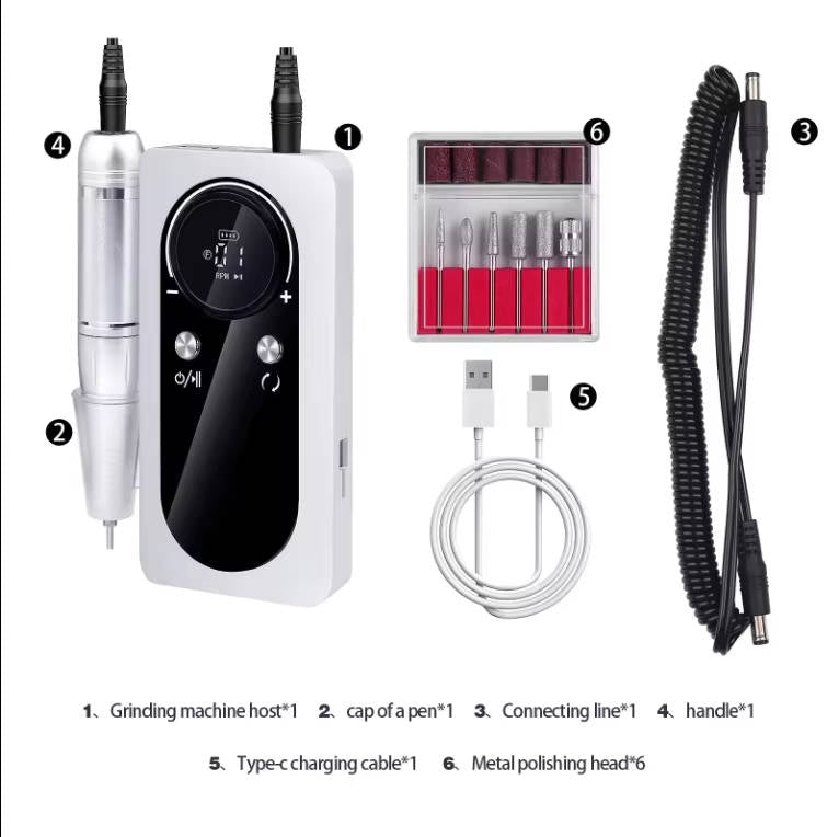 Electric Nail Drill with Variable Speed Control and Six Metal Bits, LCD Display All Vera Mart