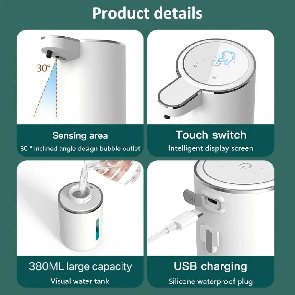 Infrared Motion Sensor Soap Dispenser with USB Rechargeable Battery and IPX5 Splash Protection All Vera Mart