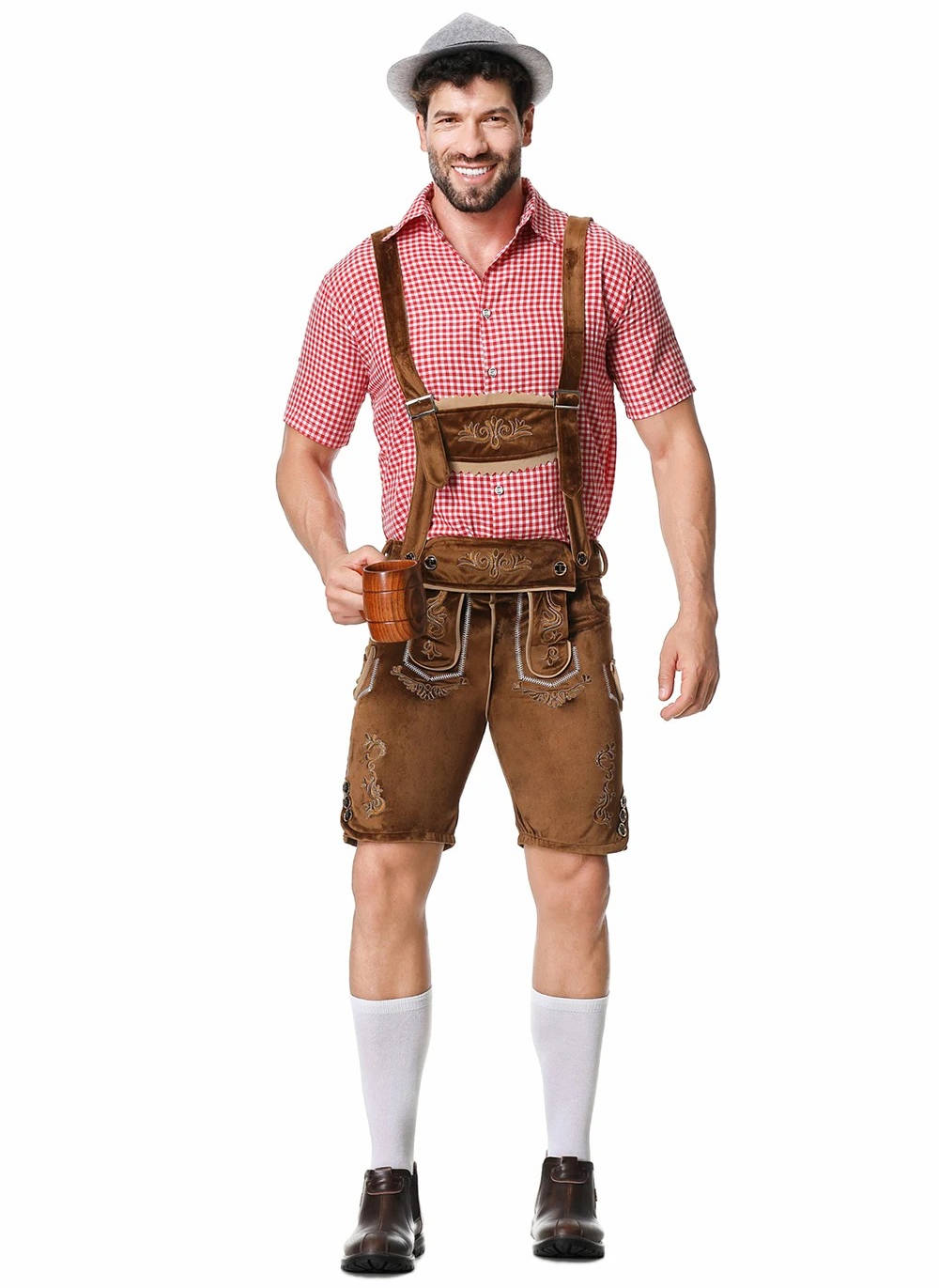 Bavarian Festival Outfit with Embroidered Shorts and Plaid Shirt, 4-Piece Set All Vera Mart