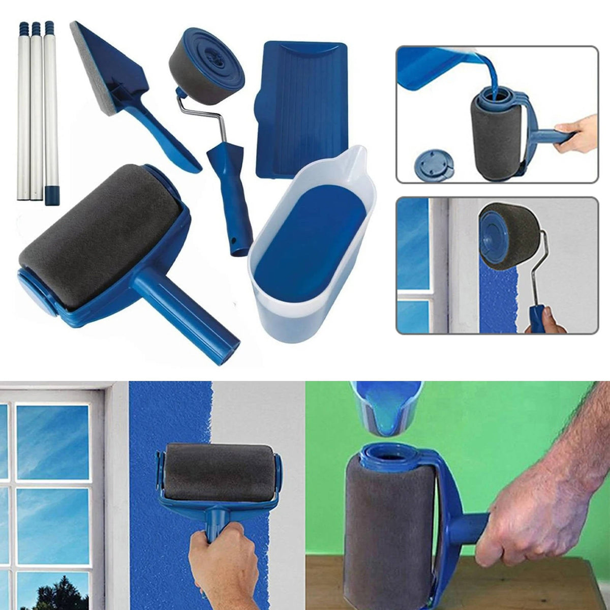 Wall Paint Roller System with Corner Brush and Sponge Applicator All Vera Mart