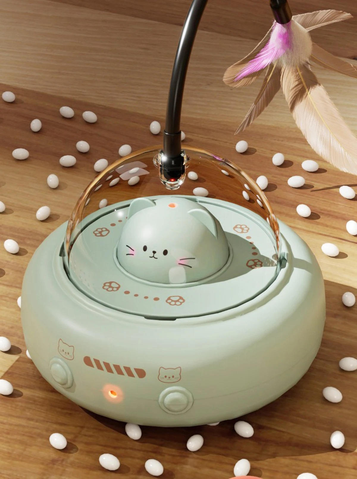 Interactive Rolling Cat Toy with Laser and Feather Bells, Obstacle Detection All Vera Mart