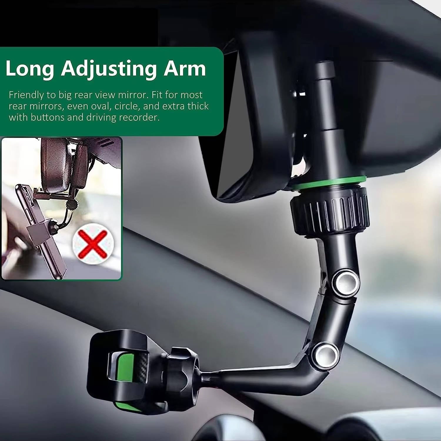 Rearview Mirror Phone Mount with 360 Degree Rotation and One Hand Release All Vera Mart