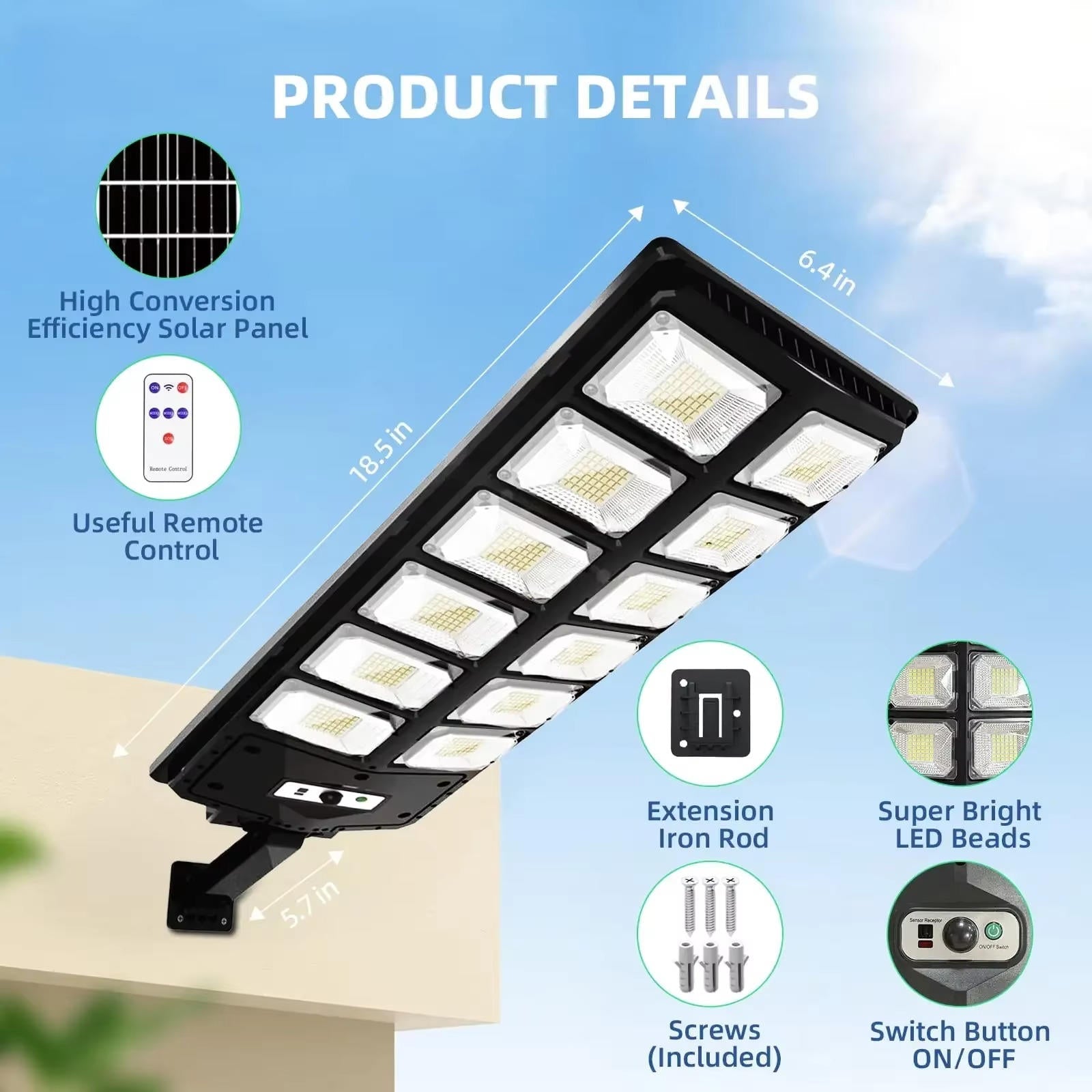 Outdoor LED Solar Light with Motion Sensor and Remote Control, 504 Beads All Vera Mart