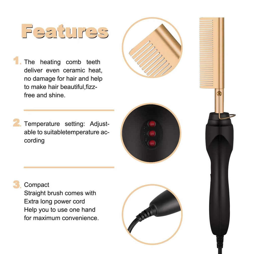 Titanium Alloy Hot Comb with Ceramic Heat and Adjustable Temperature, 60 Second Heat Up All Vera Mart