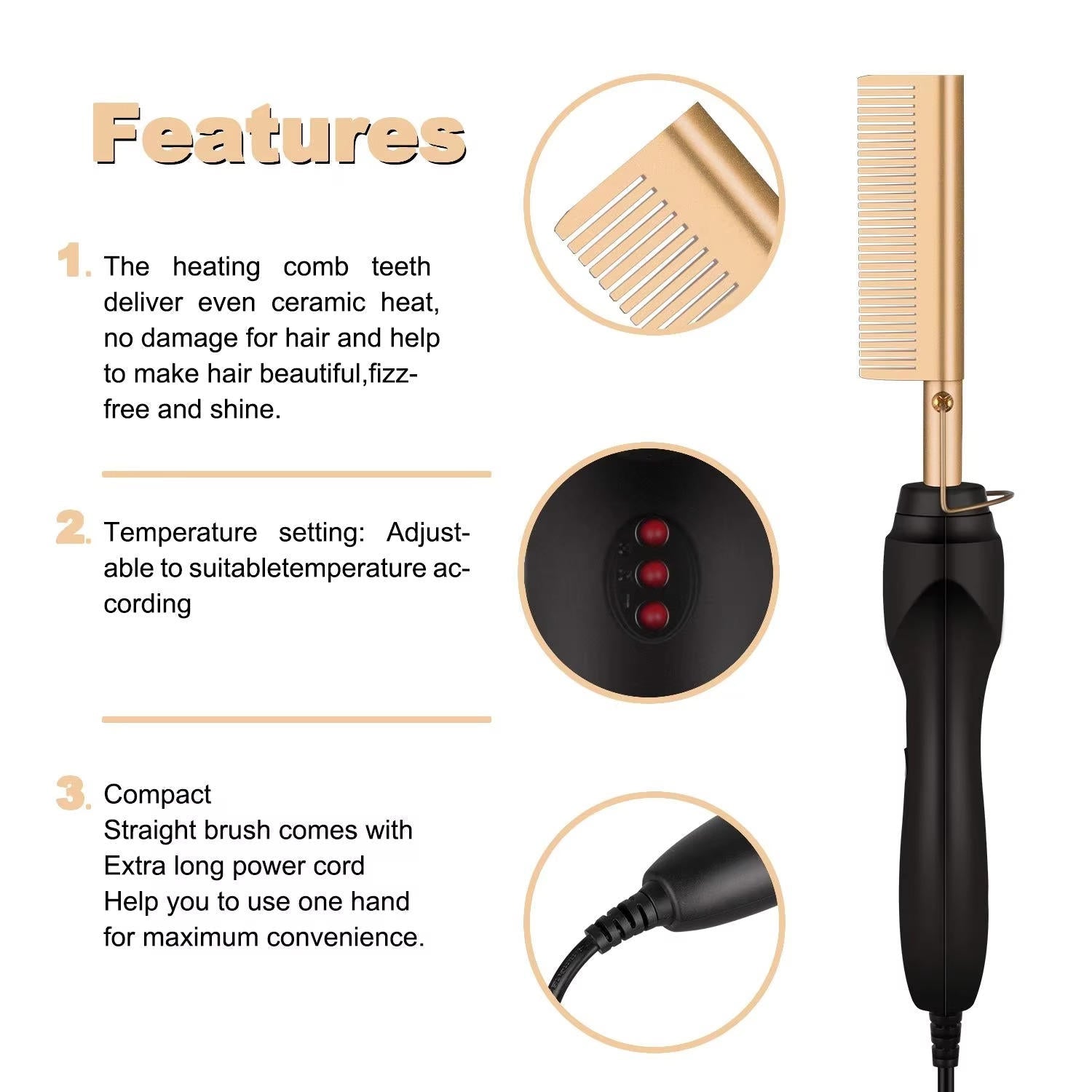 Titanium Alloy Hot Comb with Ceramic Heat and Adjustable Temperature, 60 Second Heat Up All Vera Mart