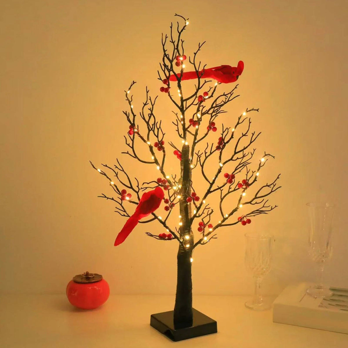 Battery Powered Decorative Tree with Copper Wire Lights and Cardinal Accents All Vera Mart