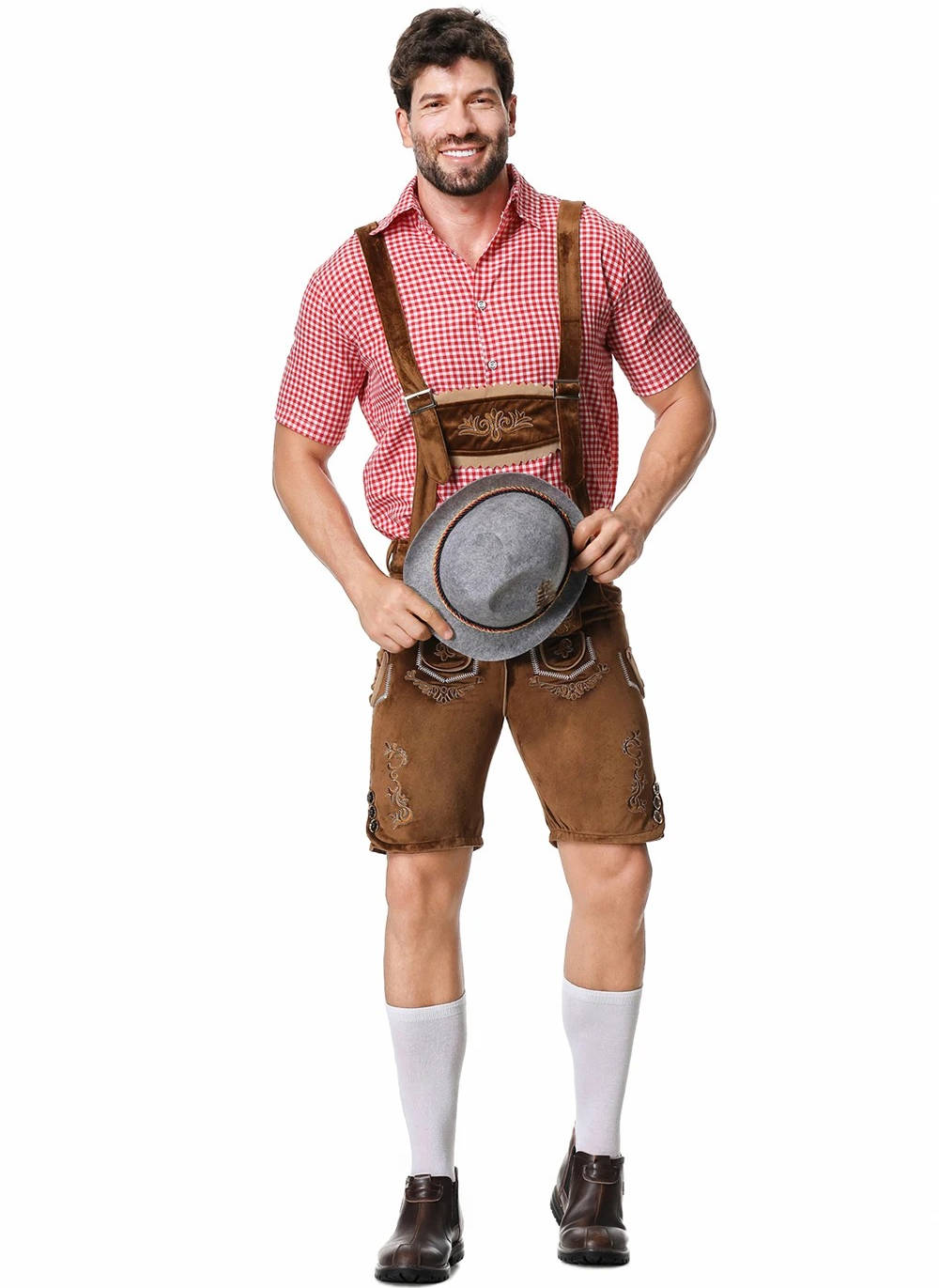 Bavarian Festival Outfit with Embroidered Shorts and Plaid Shirt, 4-Piece Set All Vera Mart