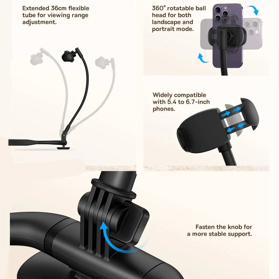 Flexible Neck Phone Holder with 14-Inch Aluminum Tube and 360-Degree Ball Joint All Vera Mart
