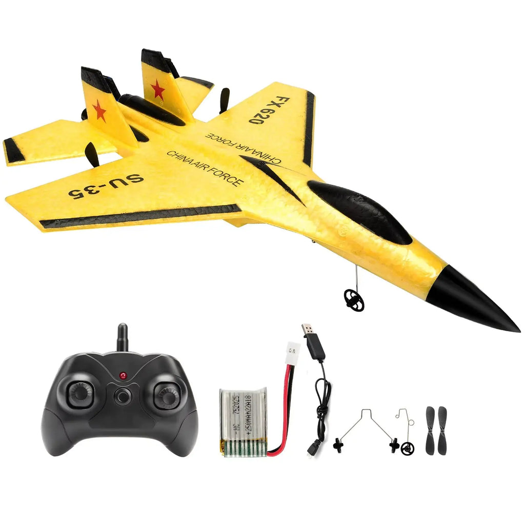 Beginner RC Trainer Plane with 3-Axis Gyroscope and LED Lights, Dual Rear Motors All Vera Mart