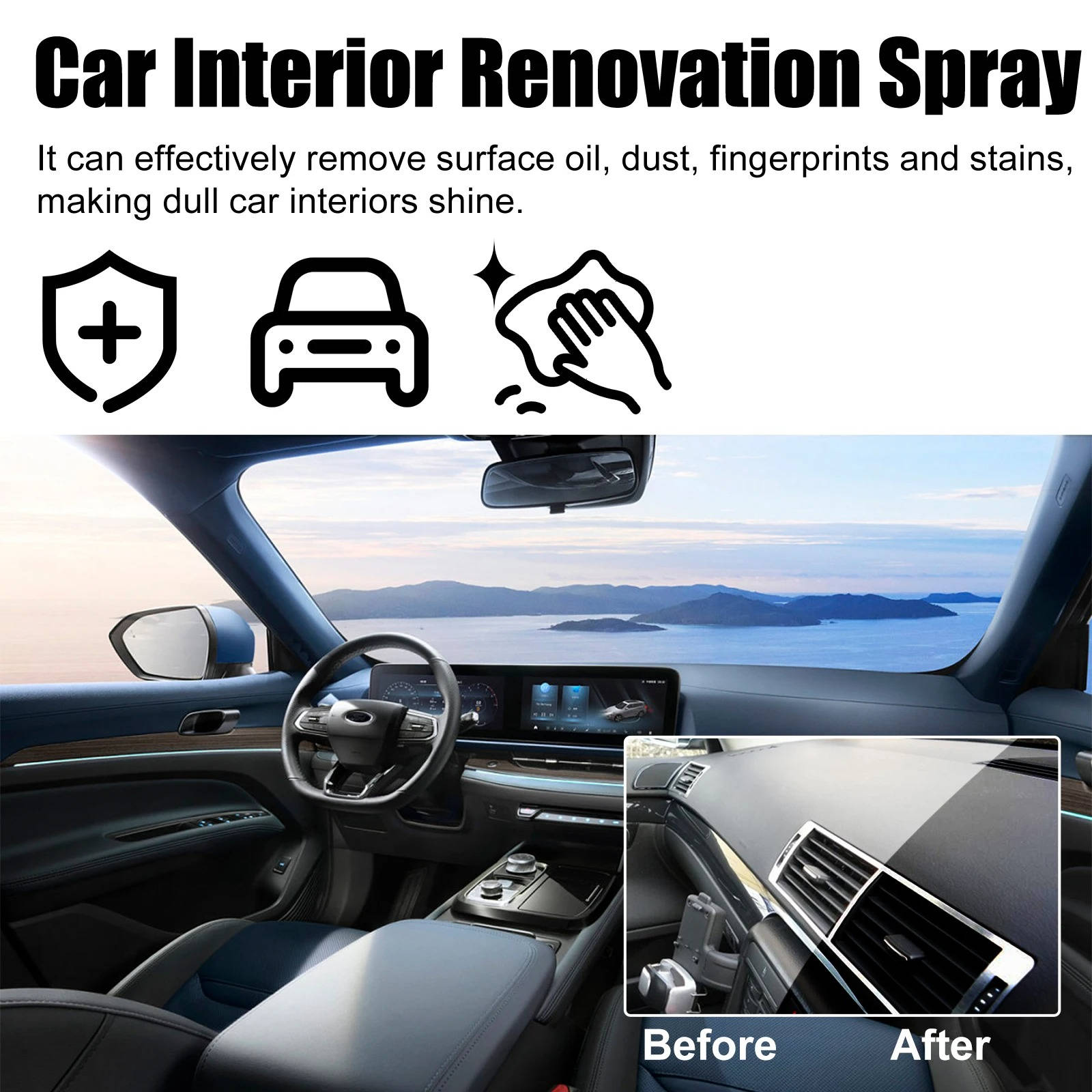 Car Interior Cleaner Spray Set with UV Protection and Multi-Surface Formula, 3 x 100ml All Vera Mart