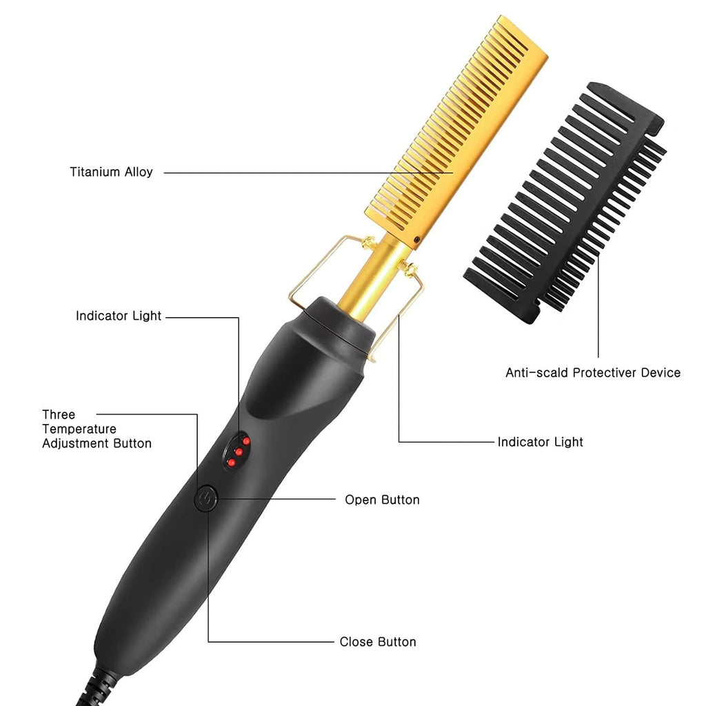Titanium Alloy Hot Comb with Ceramic Heat and Adjustable Temperature, 60 Second Heat Up All Vera Mart