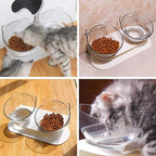 Tilted Cat Feeding Bowl with 15-Degree Angle and Dual Transparent Dishes, Anti Slip Base All Vera Mart