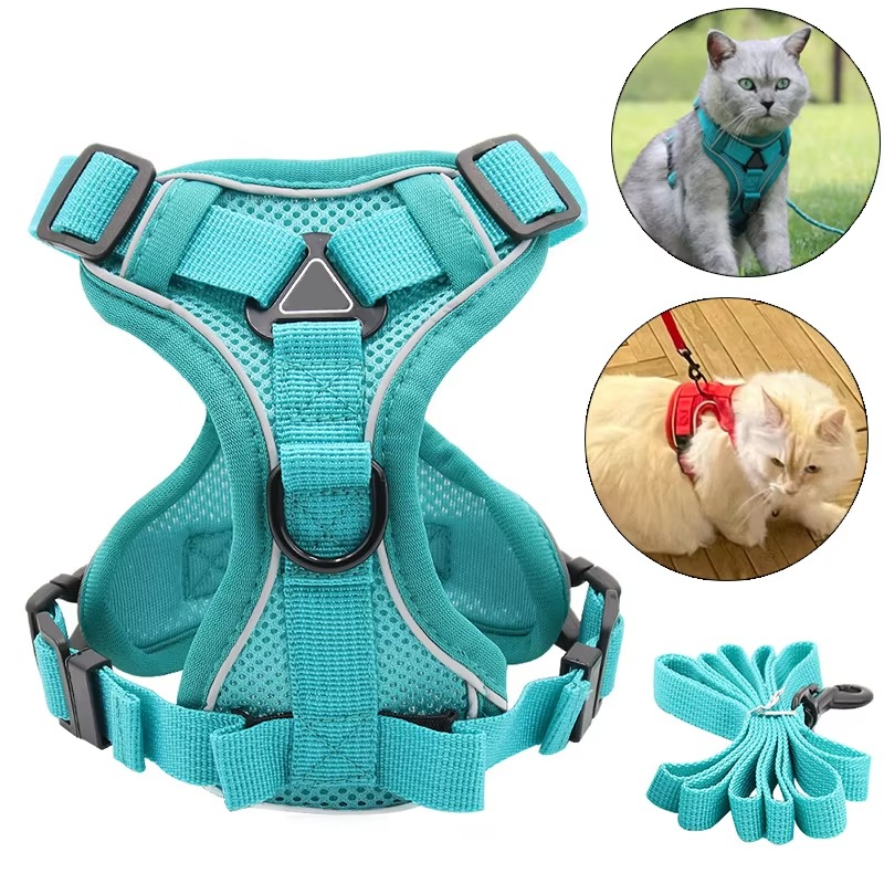 Cat Vest Harness with Reflective Strips and 1.5M Leash All Vera Mart