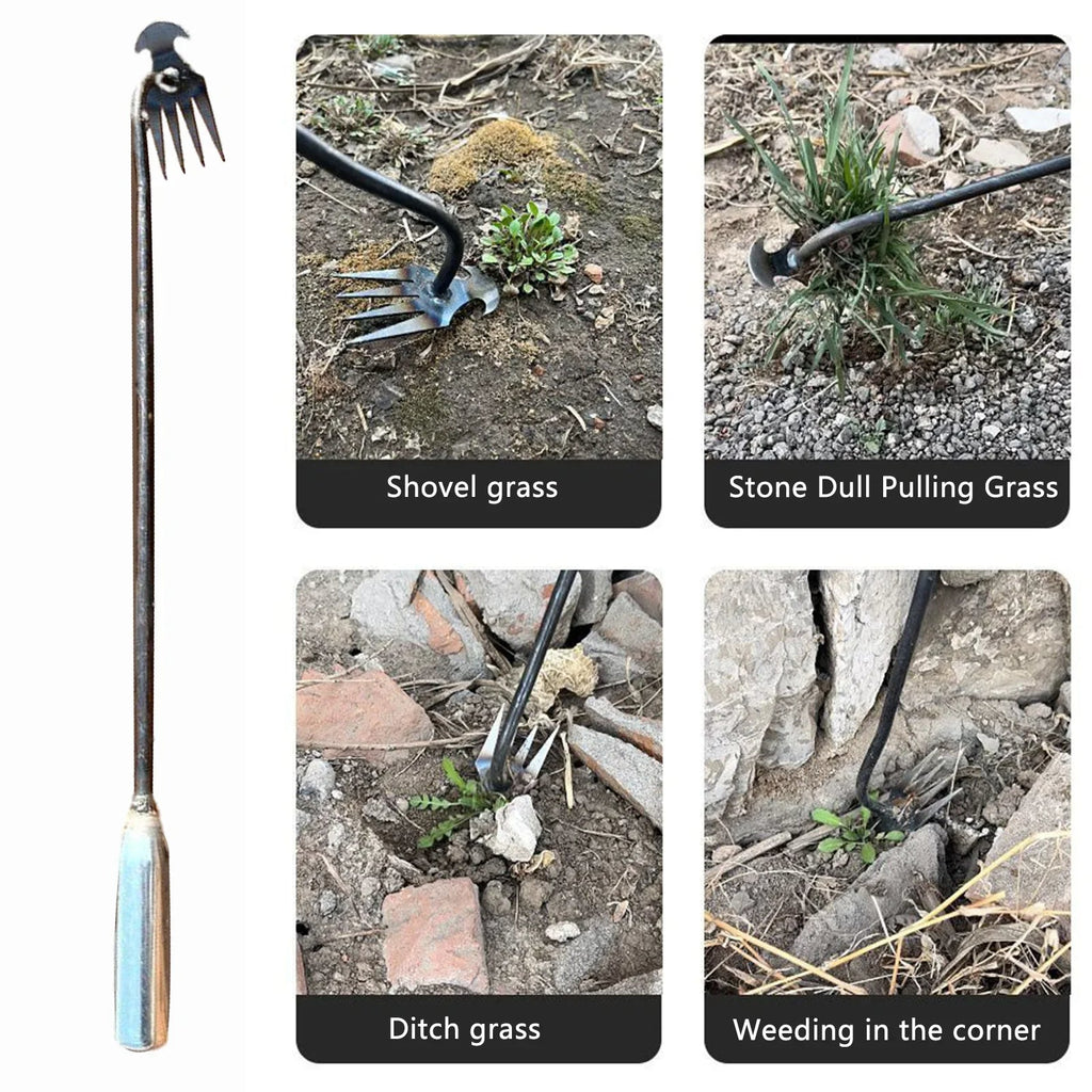 Crescent Head Weeding Tool with Four Teeth and Ergonomic Long Handle All Vera Mart