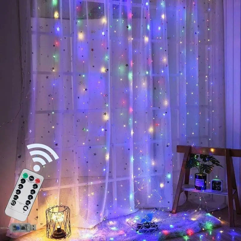 String LED Curtain Lights with Remote Control and 8 Display Modes All Vera Mart